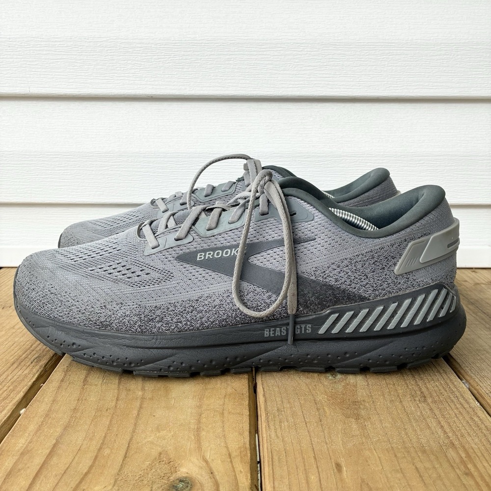 Brooks Beast GTS 24 Running Walking Supportive Comfort Shoes Gray Mens 14 - Picture 3 of 9